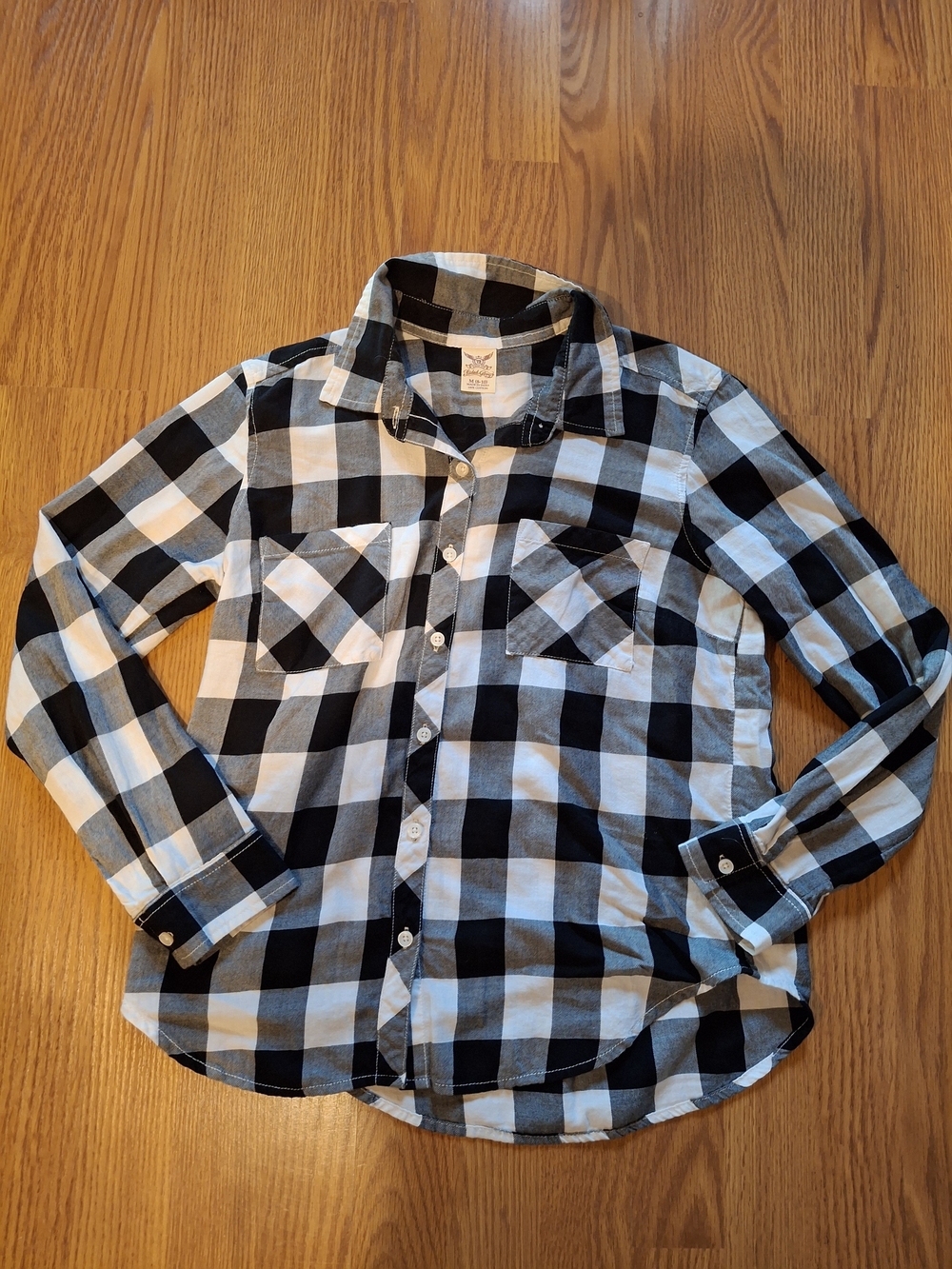 Faded Glory Black and White Plaid Button-Up Shirt